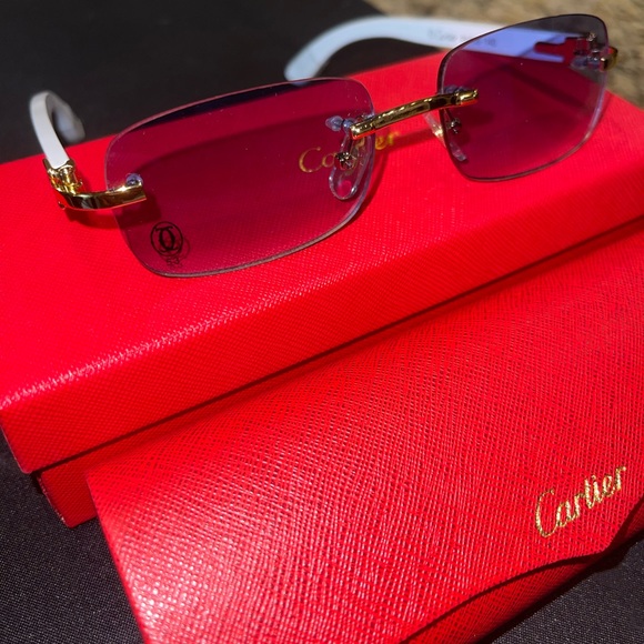 Cartier frameless sunglasses blue lens white frame one size - Picture 1 of 3